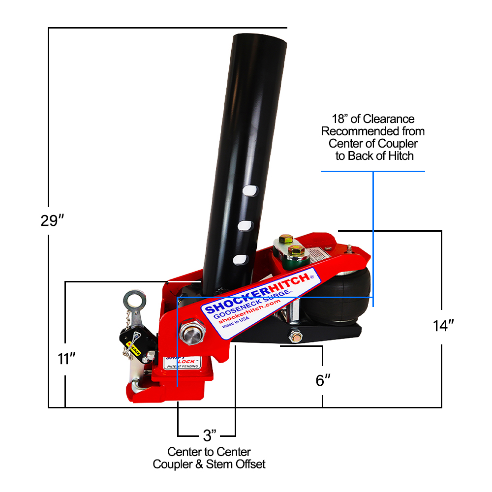 Shocker Hitch 3500 30K Gooseneck Air and Coupler for 2-5/16-Inch Ball; 3-15/16-Inch Square Top Crank