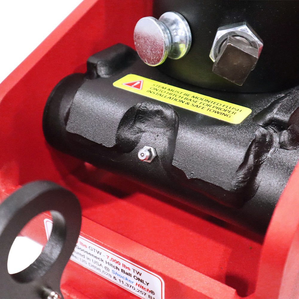 Shocker Multi-Fit Gooseneck Surge Air Hitch & Shift Lock Coupler for 2-5/16" Ball - Grease Zerk Close Up