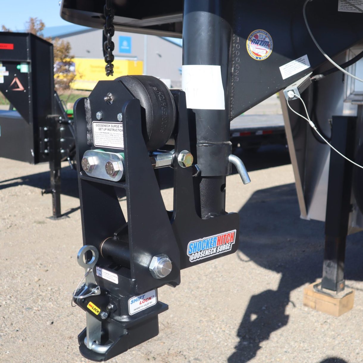 Shocker Gooseneck Air Hitch & 9" Offset Coupler on Horse Trailer