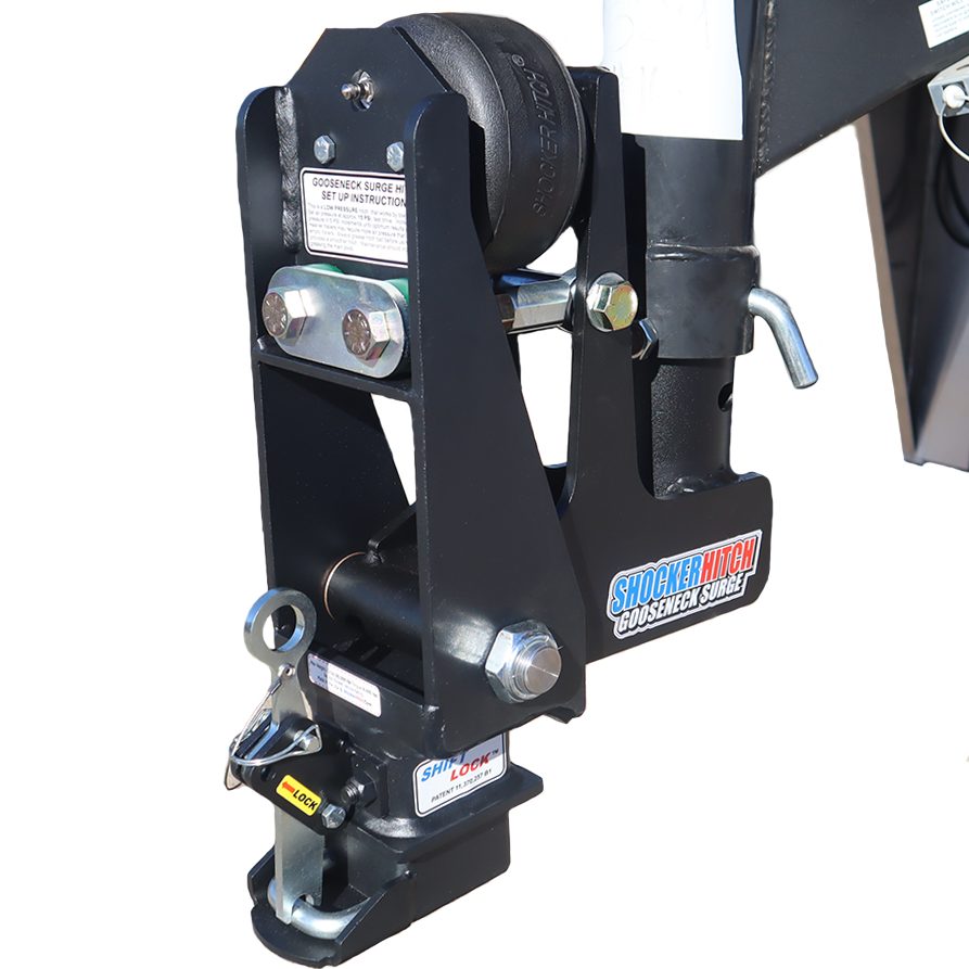 Shocker Gooseneck Surge Air Hitch and 9" Offset Coupler - Round Stem Installed