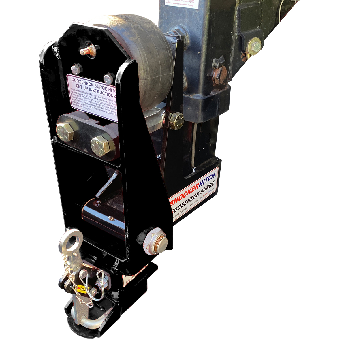 Shocker Gooseneck Air Hitch with 9" Extension Offset Coupler Installed (Shown on Squaretube Stem)