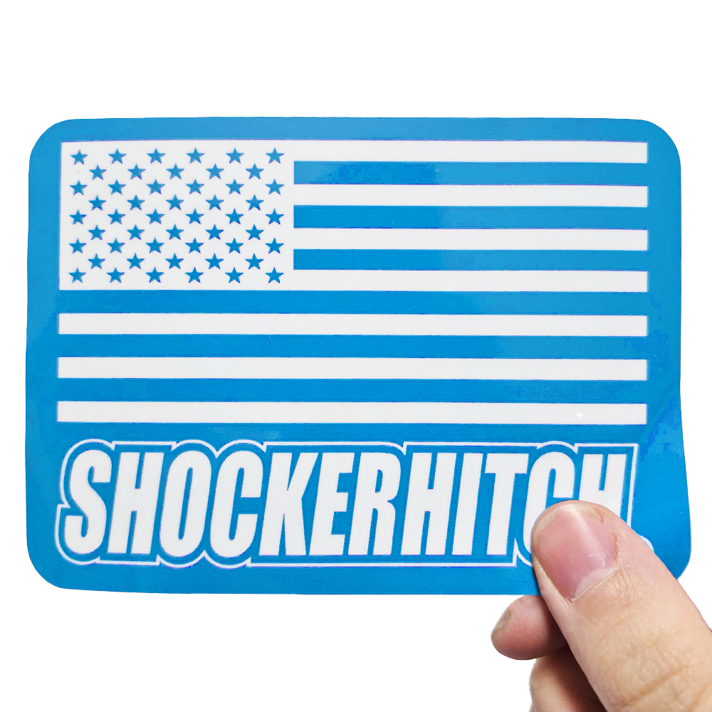 Shocker Hitch American Flag Sticker - Blue - 5" x 3.5" Size