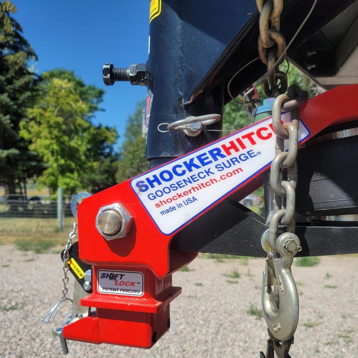Shocker Gooseneck Air Hitch & Coupler Installed on Trailer (Round Stem - Angled Pin)