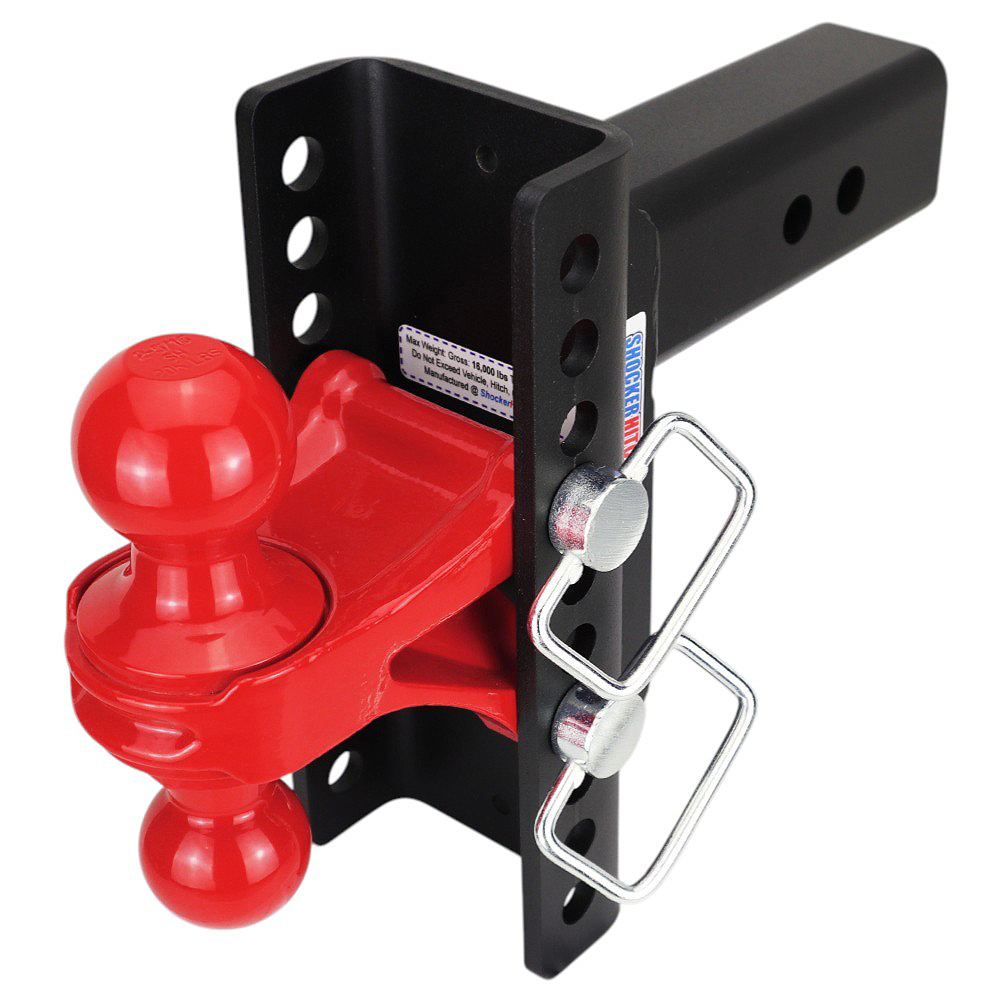 Shocker XR Channel Drop Hitch - Red Combo Balls - Fits 2-1/2" Receiver - 10 Hole Frame