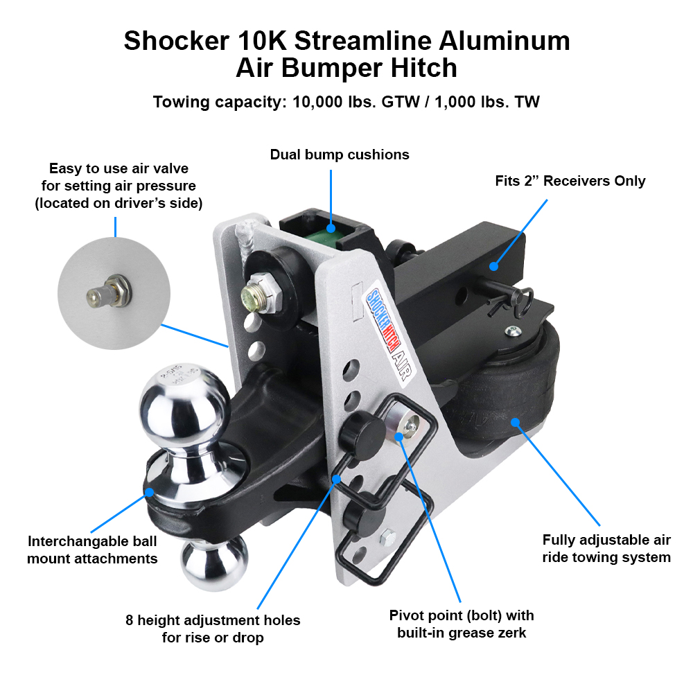 Shocker 10K Streamline Aluminum Air Bumper Hitch - Diagram