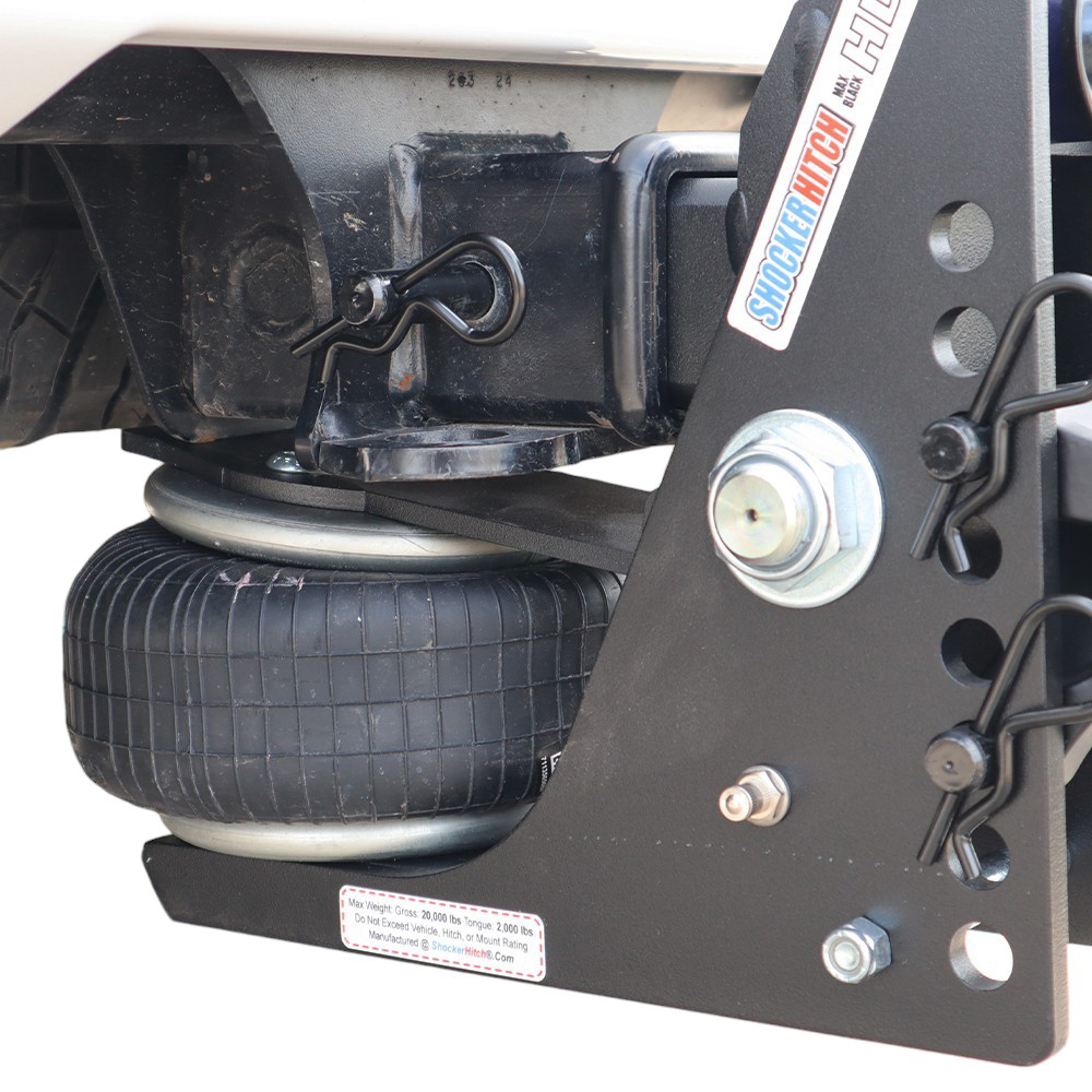 Built in Air Ride Absorbs Bumps, Tugs & Jerks - HD Max Black Air Hitch - Fully Adjustable