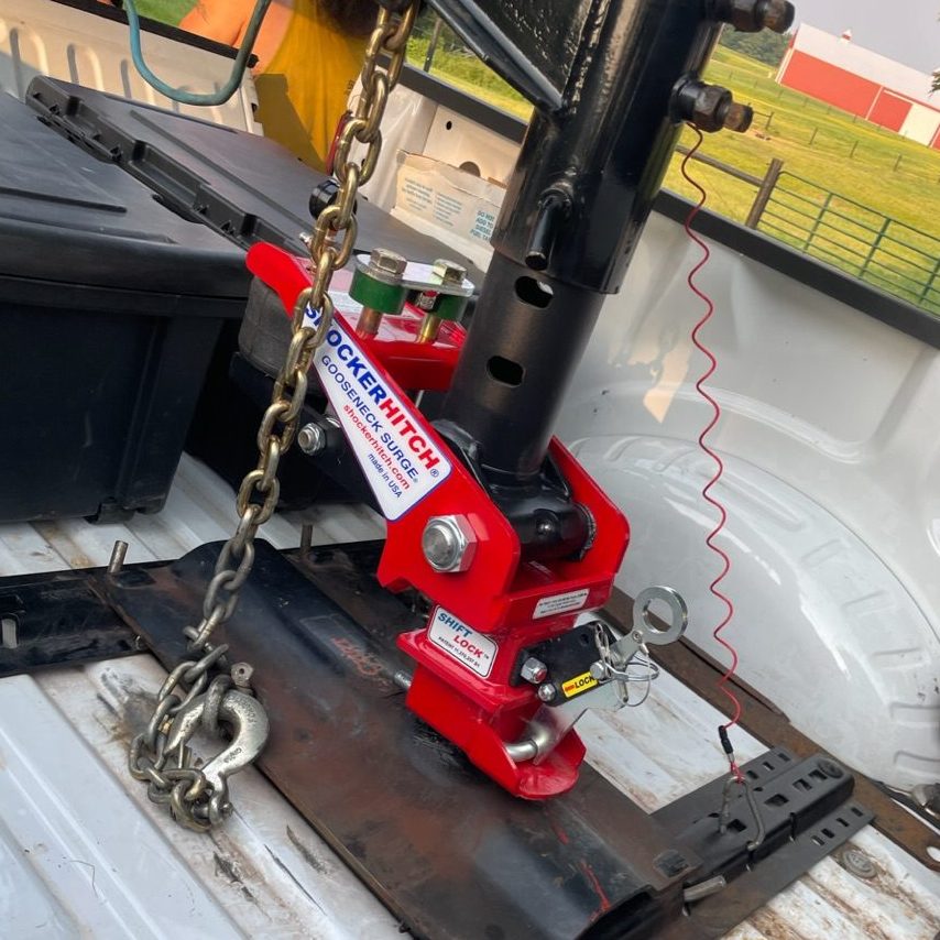 Shocker Gooseneck Air Hitch & Coupler Installed (Round Stem - Angled Pin)