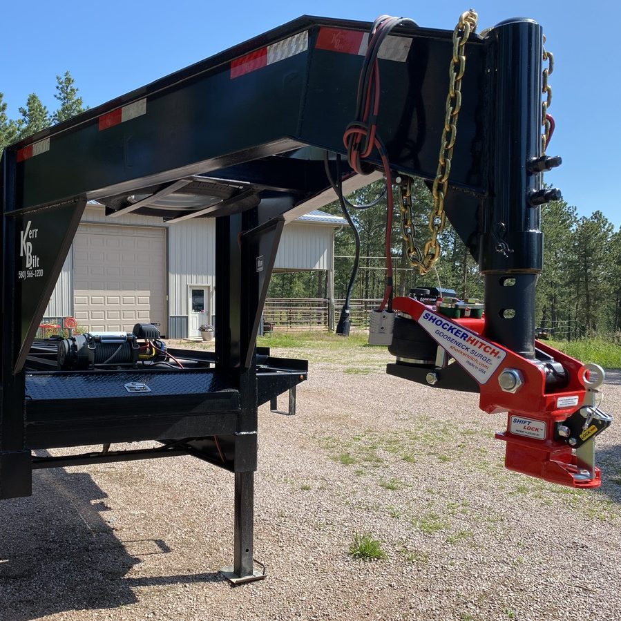 Shocker Gooseneck Air Hitch & Coupler Installed on Kerr Bilt Trailer (Round - Angled Pin)