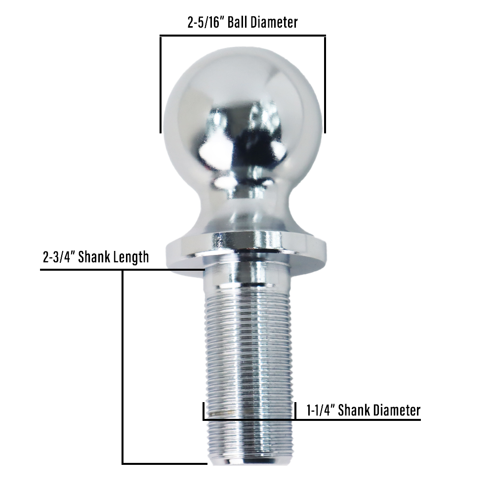 Shocker 2-5/16″ Chrome Trailer Hitch Ball w/ 1-1/4″ Diameter Shank - Dimensions