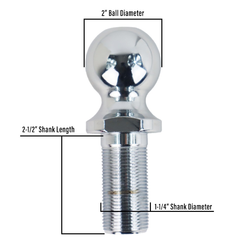 Shocker 2″ Hitch Ball w/ 1-1/4″ Diameter Shank