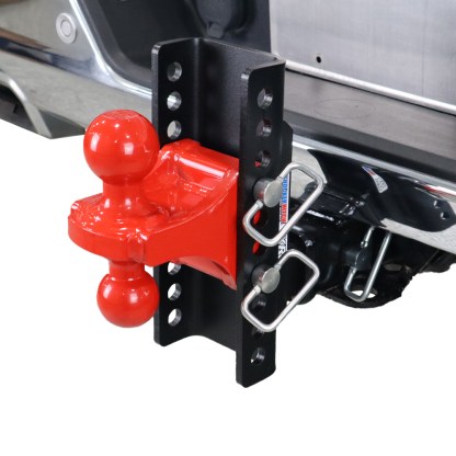 Shocker XR Hitch with Red Combo Ball - Flipped Around - 10 Hole Frame