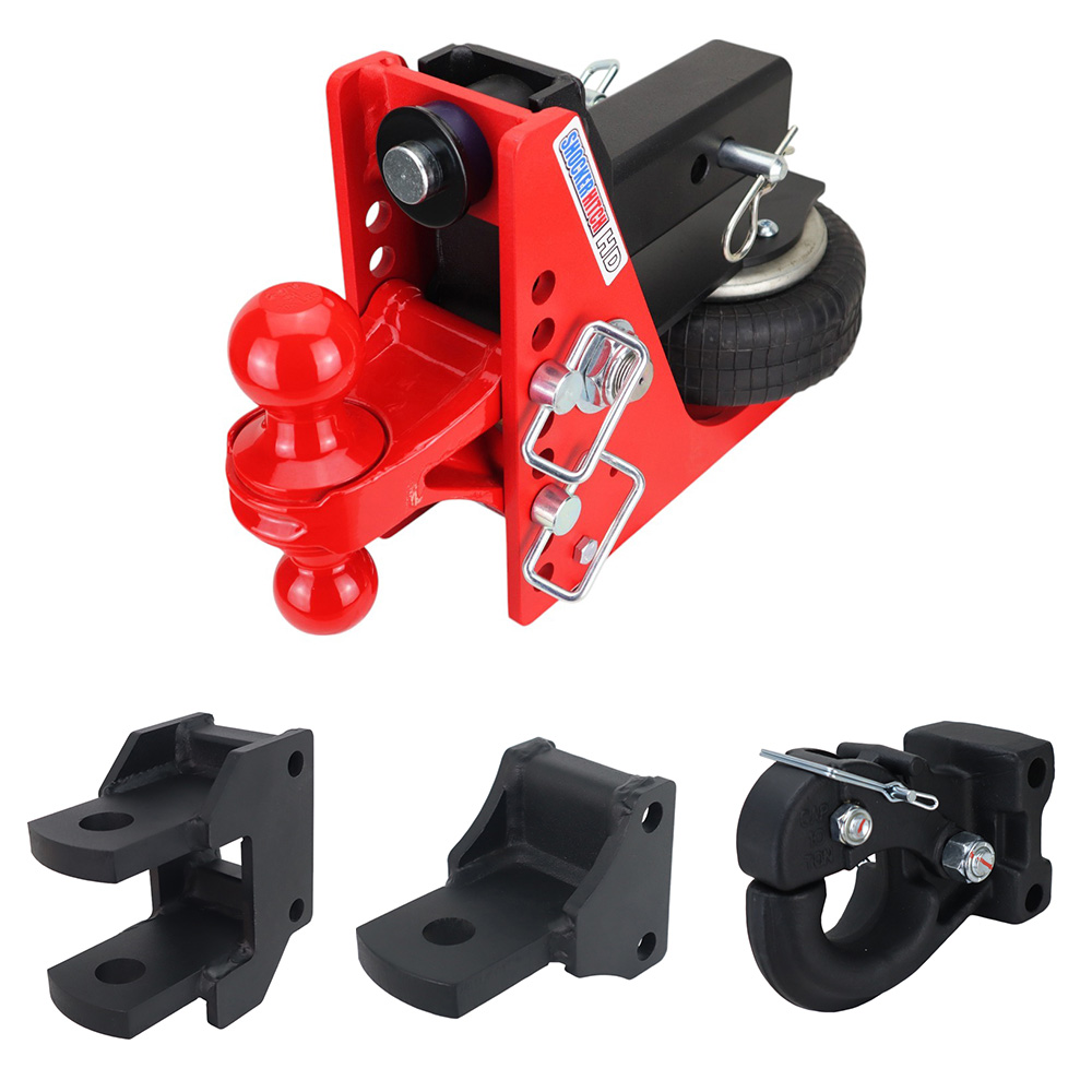 Shocker HD Air Hitch & Farm Mount Kit - Red Combo Ball, Pintle, Drawbar & Clevis