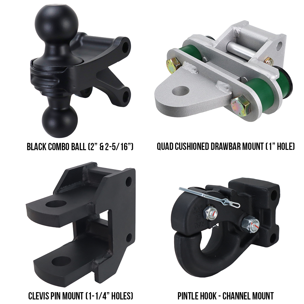 Shocker Deluxe Farm Mounts Kit - (Black Combo Ball, Quad Cushion Drawbar, Clevis Pin, Pintle) SH-FTK2-BLK