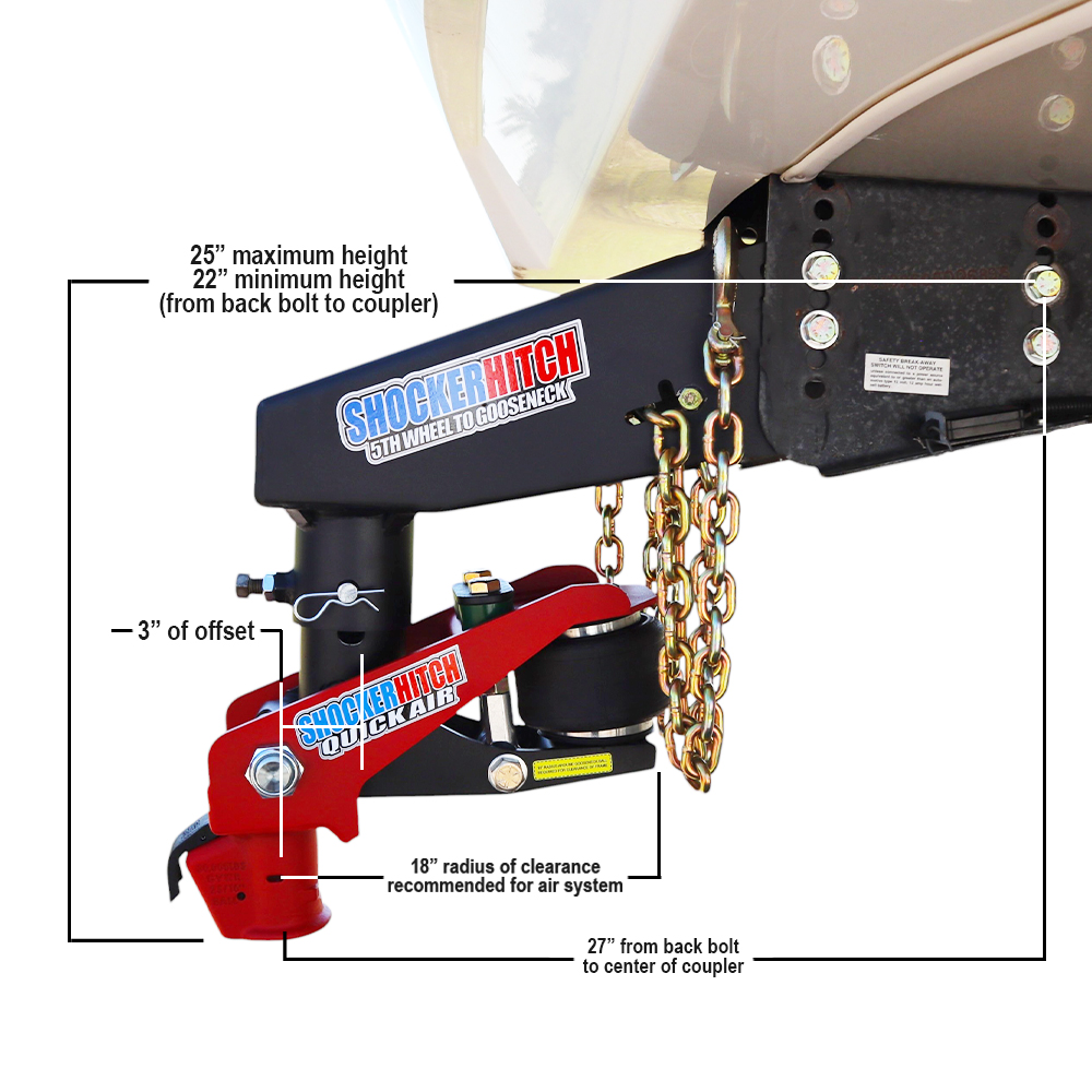 Shocker Quick Air 5th Wheel to Gooseneck Conversion Kit with Demco Coupler - Diagram