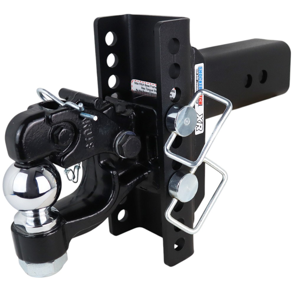 Shocker XR Adjustable Hitch with Channel Pintle & 2-5/16" Ball Combo Mount - 10-Hole Channel - For 3" Receiver