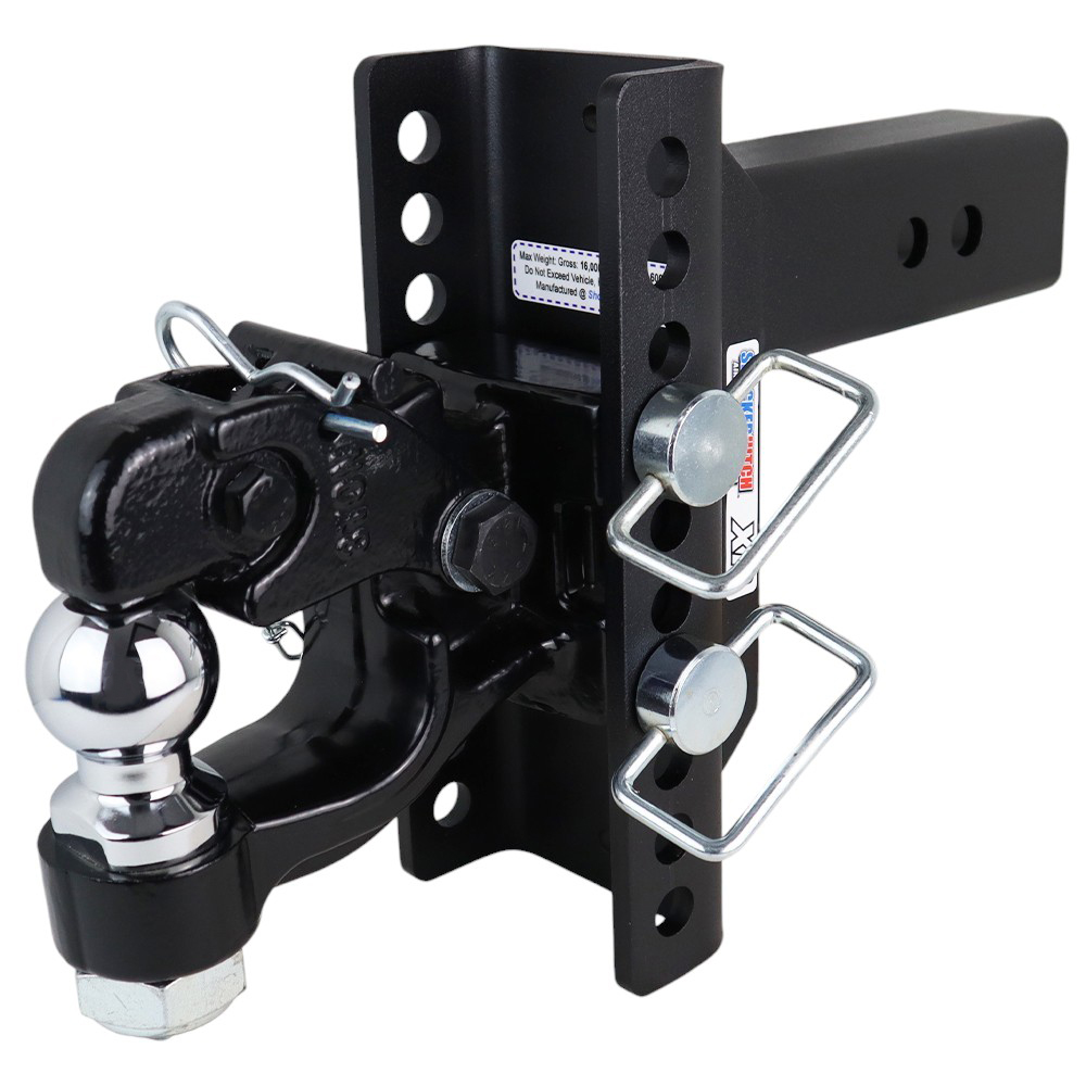 Shocker XR Adjustable Hitch with Channel Pintle & 2" Ball Combo Mount - 10-Hole Channel - For 2-1/2" Receiver