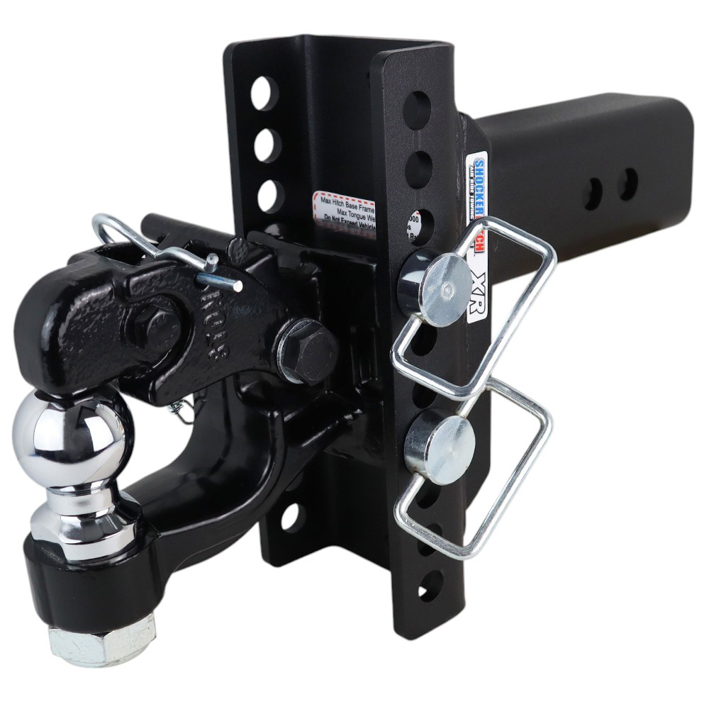 Shocker XR Adjustable Hitch with Channel Pintle & 2" Ball Combo Mount - 10-Hole Channel - For 3" Receiver
