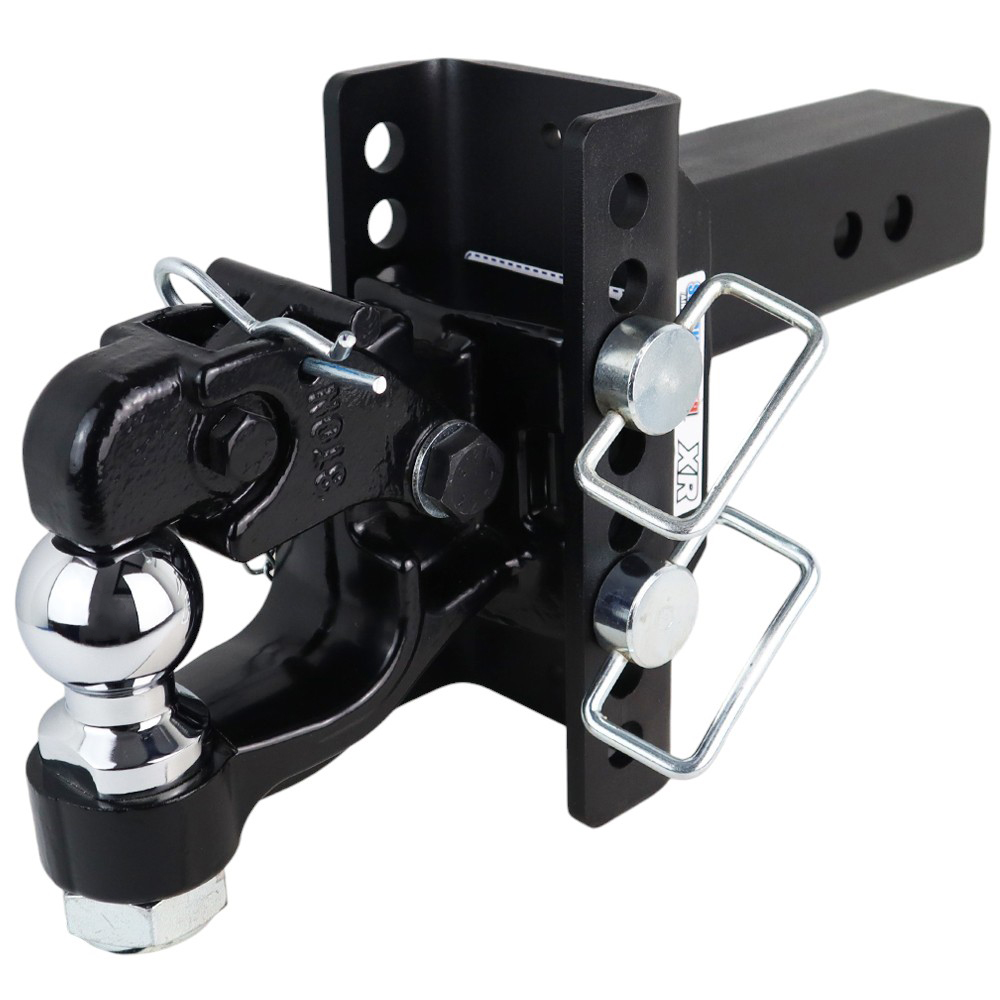 Shocker XR Adjustable Hitch with Channel Pintle & 2" Ball Combo Mount - 8-Hole Channel - For 2-1/2" Receiver
