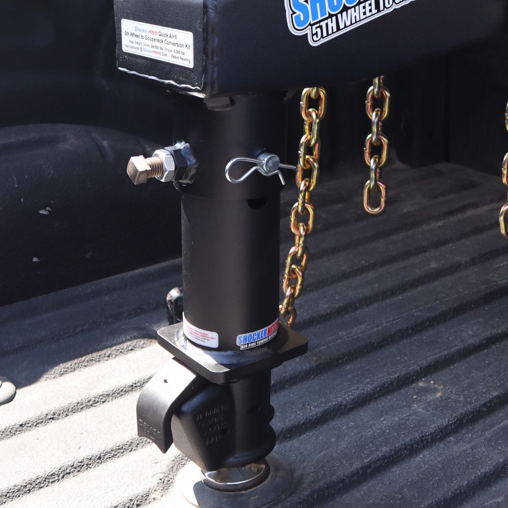 Shocker Gooseneck Stem with Demco Coupler Shown Attached to 5th Wheel Gooseneck Pin Box