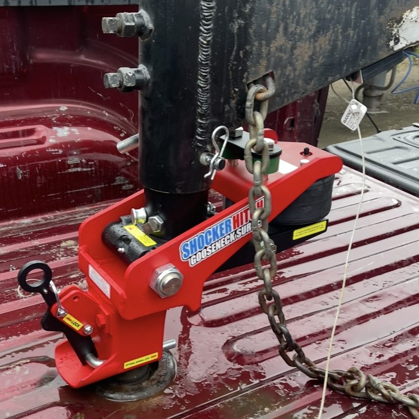 Gooseneck Air Hitch & Shift Lock Coupler with Multi-Fit Round Stem Installed