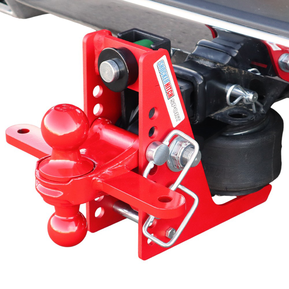 Shocker Sport Air Receiver Hitch & Red Combo Ball w/ Sway Tabs Installed