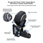 Shocker HD 21K Air Trailer Tongue Mount & Metal Handle Demco Coupler for Channel Mount- Features Diagram