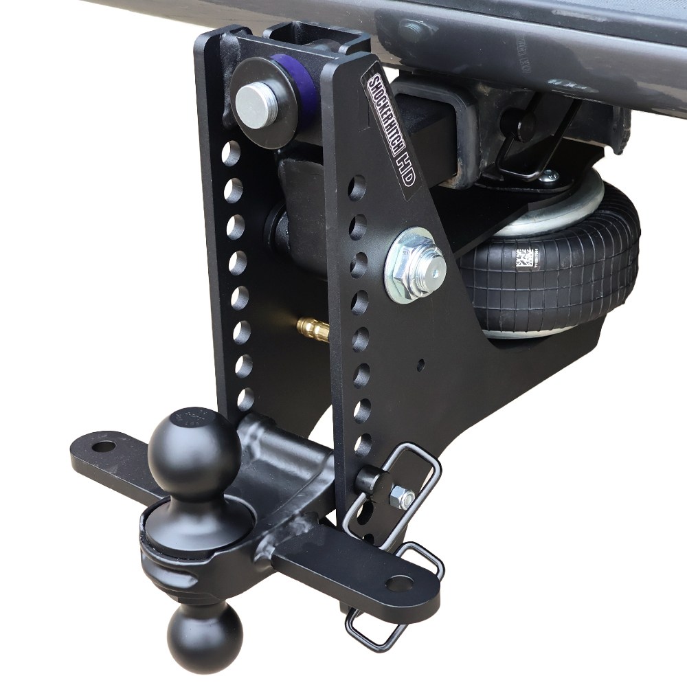 20K Max Air Super Drop Hitch with Sway Tab Black Combo Ball On Truck