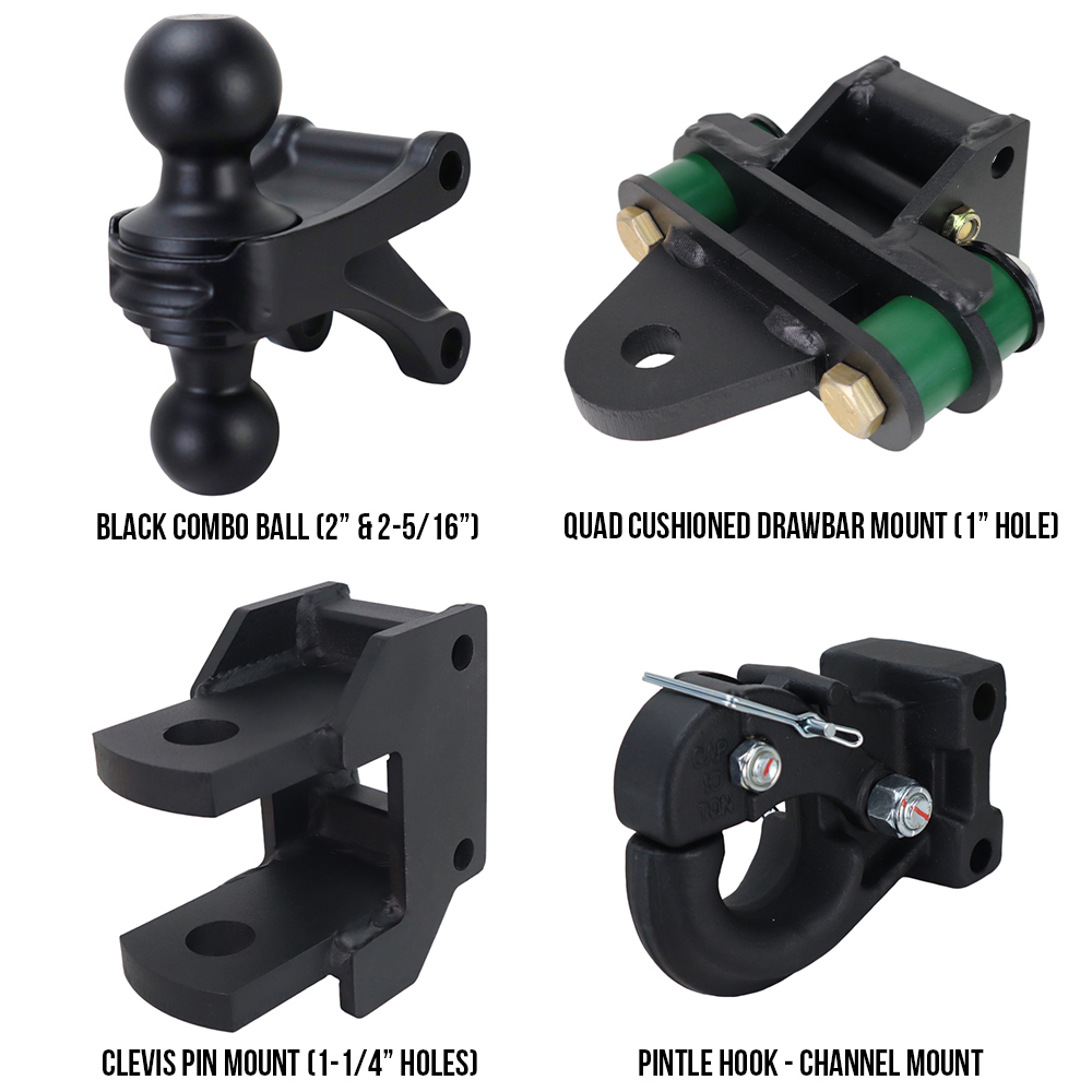 Shocker Deluxe Farm Mounts Kit - (Black Combo Ball, Quad Cushion Drawbar, Clevis Pin, Pintle) SH-FTK2-BLK