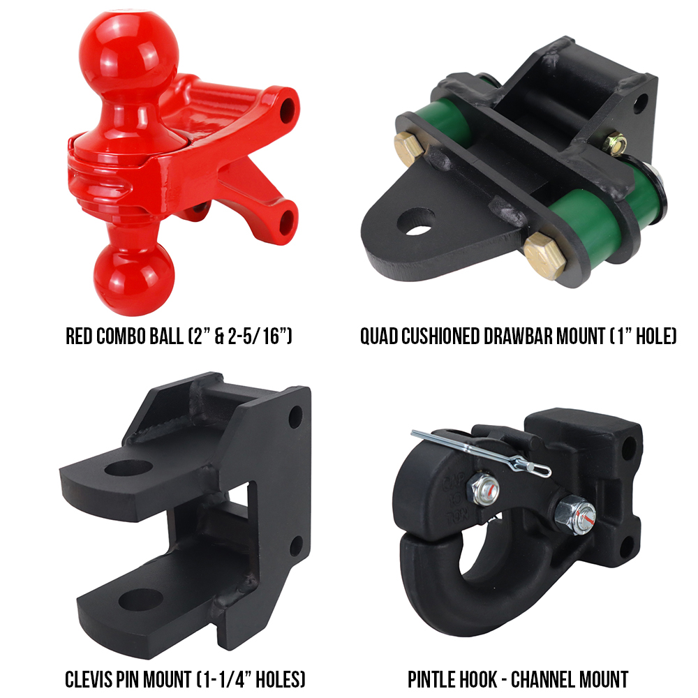 Shocker Deluxe Farm Mounts Kit - (Red Combo Ball, Quad Cushion Drawbar, Clevis Pin, Pintle) SH-FTK2-RED