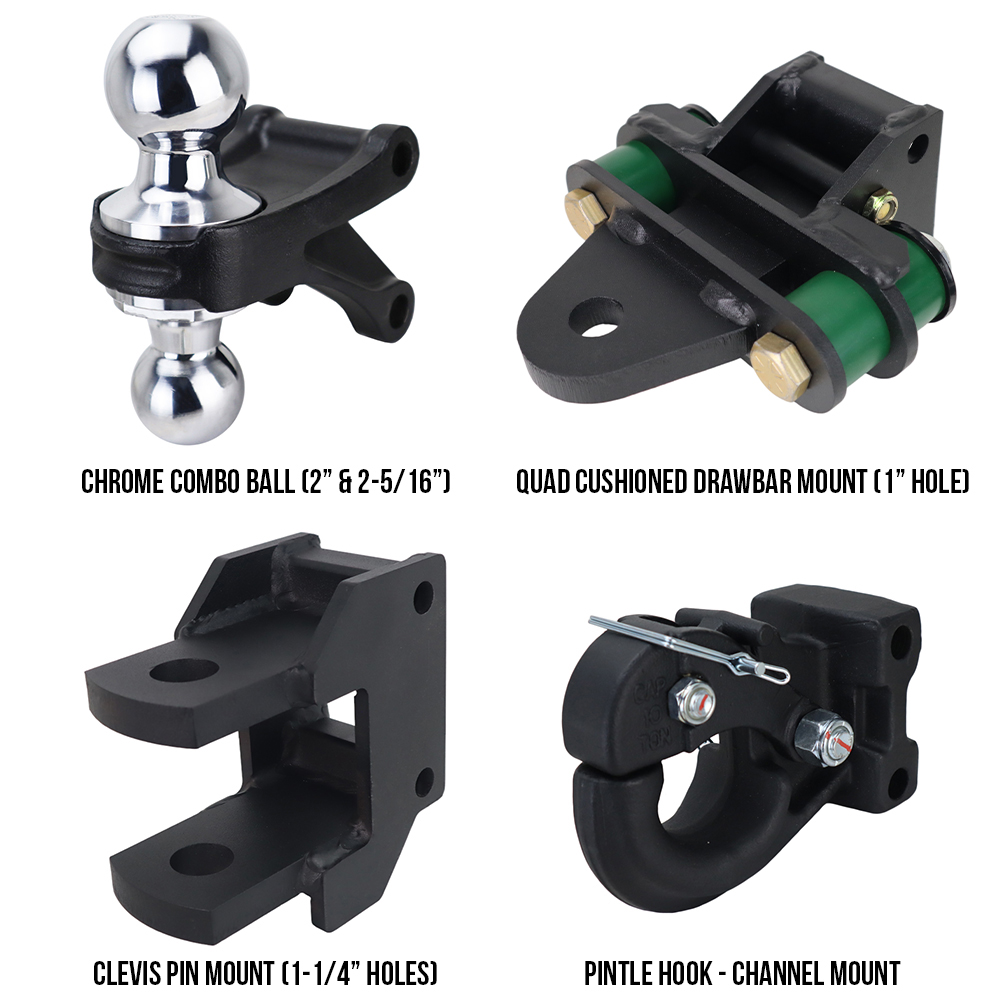 Shocker Deluxe Farm Mounts Kit - (Chrome Combo Ball, Quad Cushion Drawbar, Clevis Pin, Pintle) SH-FTK2-C