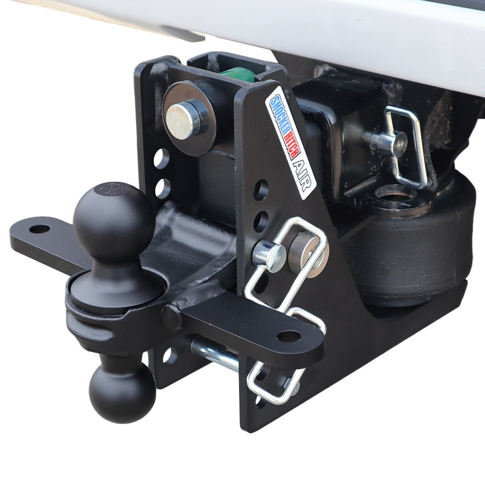Tow hitch assembly with dual ball hitch and safety pin for attaching a trailer to a vehicle (trailer ball mount)