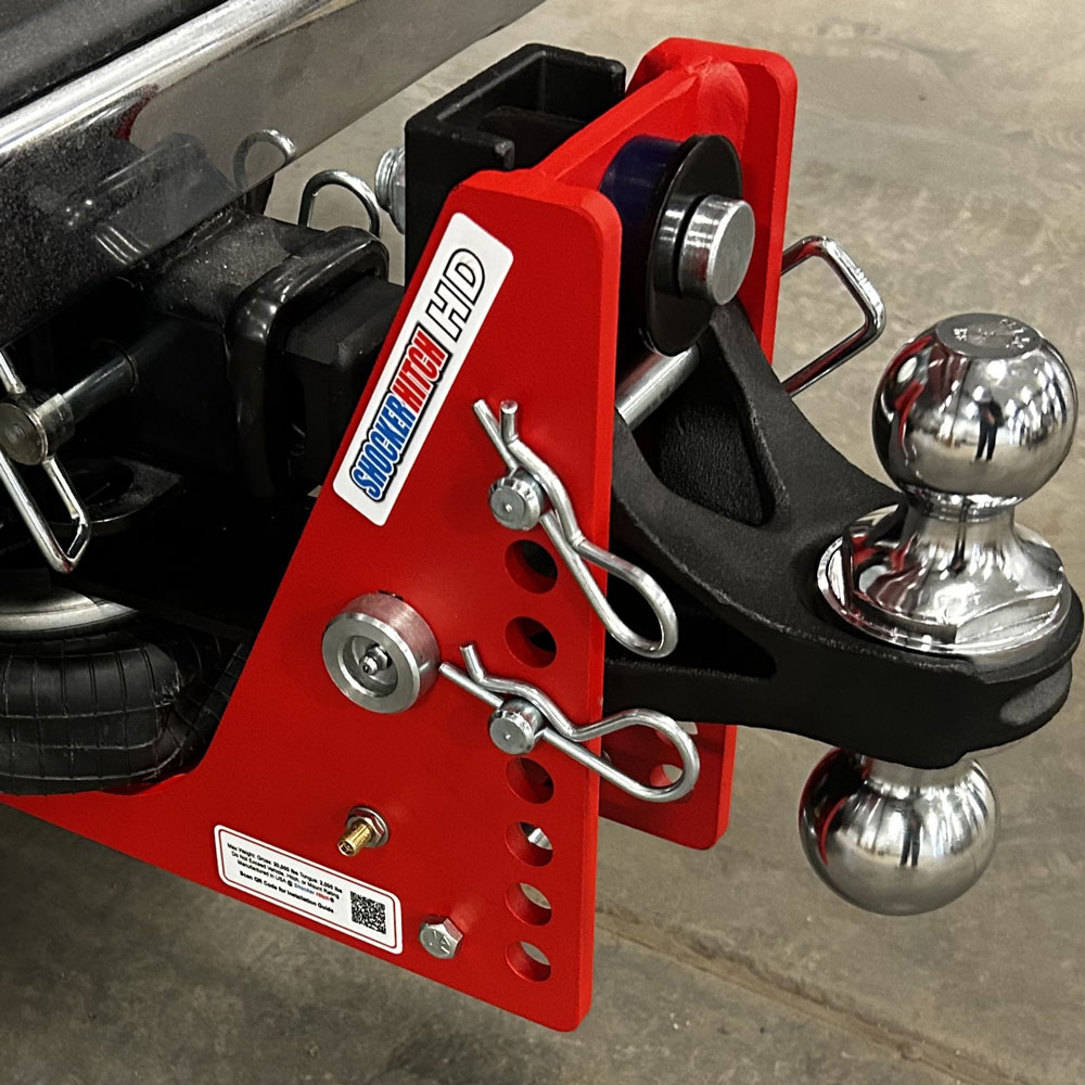 Ball mount installed and secured with hitch pins and cotter pin clips