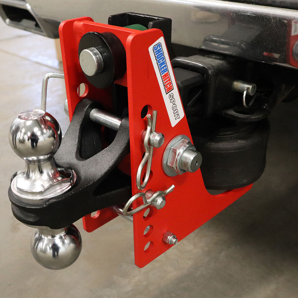 Ball mount installed and secured with hitch pins and cotter pin clips