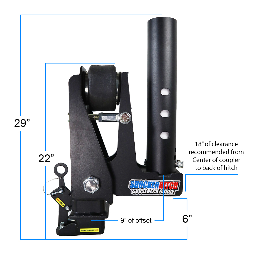 Shocker Gooseneck Air Hitch 9" Offset Shift Lock Coupler Diagram - Dimensions