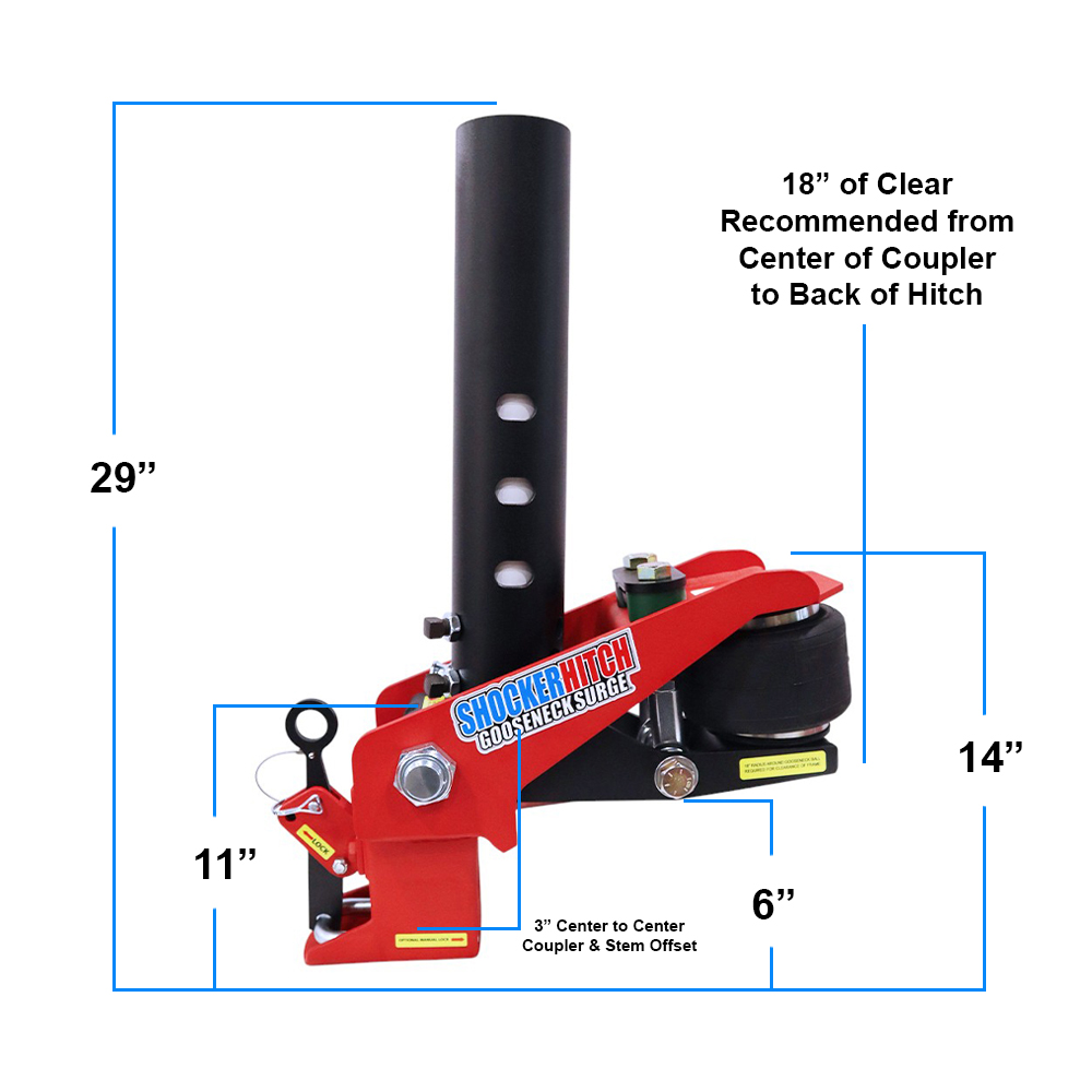 Shocker 30K Gooseneck Air Hitch & Shift Lock Coupler - Diagram & Dimensions
