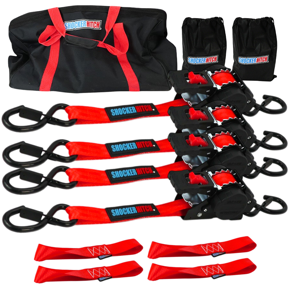 Shocker Retractable 1" Ratchet Straps with S-Hooks - 4 Pack Utility Kit