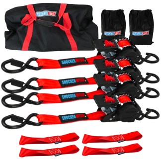 Shocker Retractable 1" Ratchet Straps with S-Hooks - 4 Pack Utility Kit