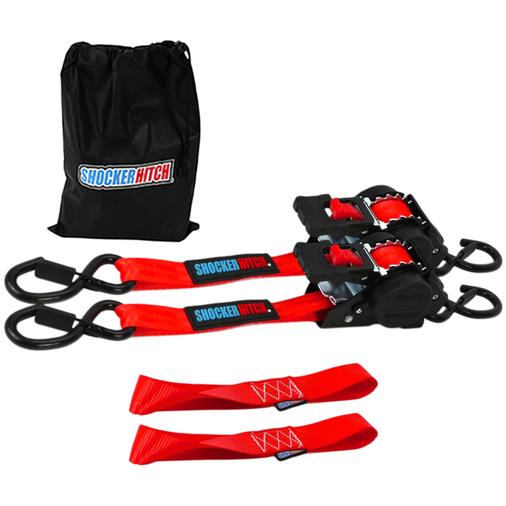 Shocker Retractable 1" Ratchet Straps with S-Hooks - 2 Pack