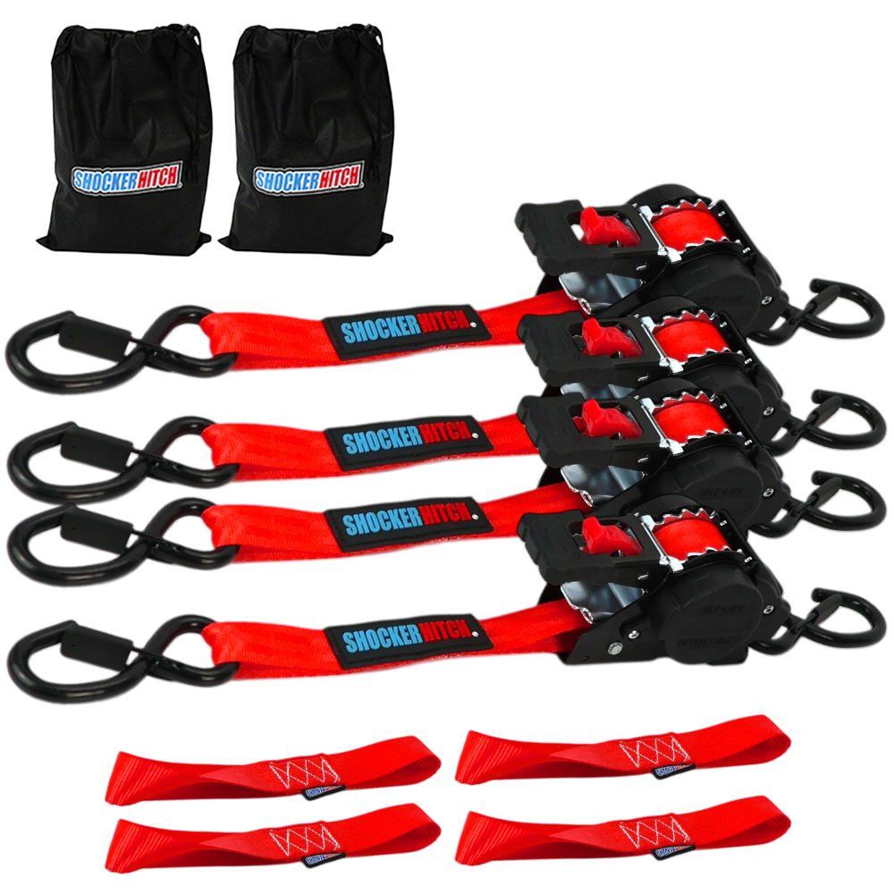 Shocker Retractable 1" Ratchet Straps with S-Hooks - 4 Pack