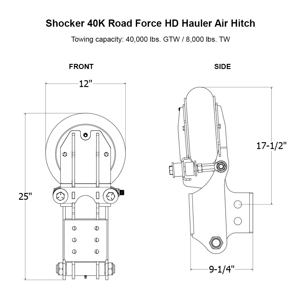 Shocker 40K Road Force HD Hauler Air Hitch - Diagram Measurements
