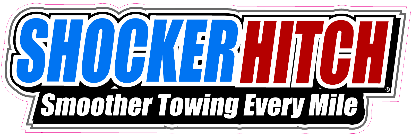 Full-color Shocker Hitch sticker artwork with Smoother Towing Every Mile and cutting outline